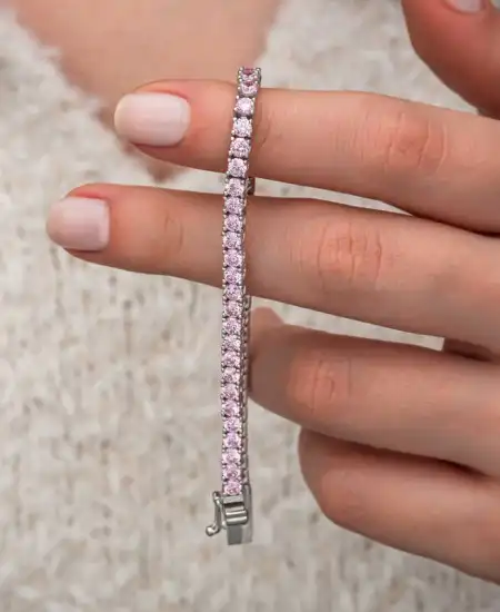 Gümüş Pembe Zirkon Taşlı Su Yolu Kadın Bileklik