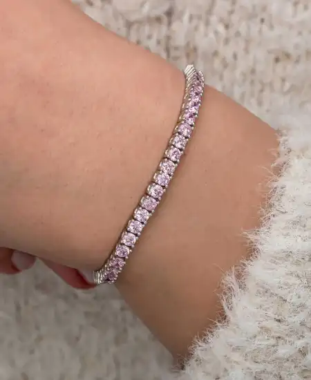 Gümüş Pembe Zirkon Taşlı Su Yolu Kadın Bileklik