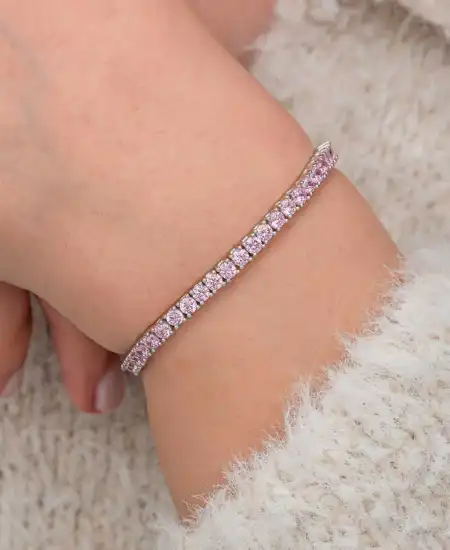 Gümüş Pembe Zirkon Taşlı Su Yolu Kadın Bileklik