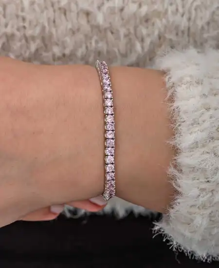 Gümüş Pembe Zirkon Taşlı Su Yolu Kadın Bileklik