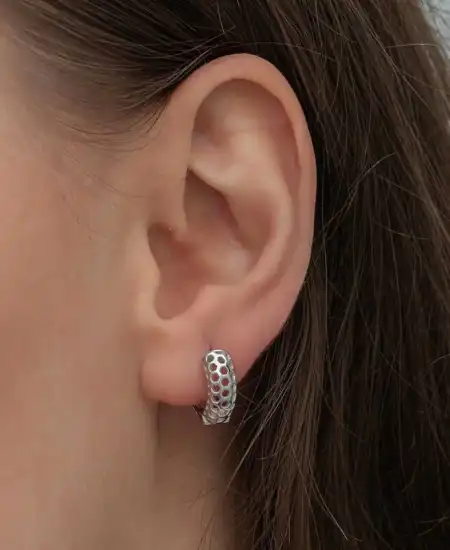 Gümüş Petek Desenli Halka Kadın Küpe