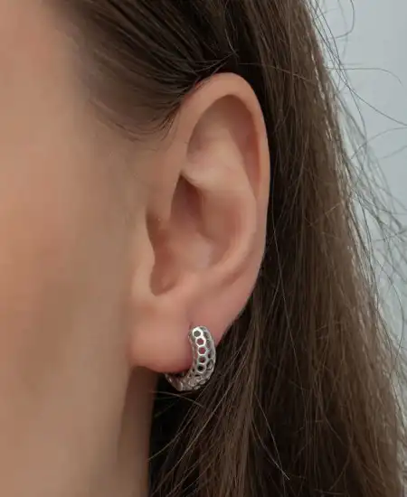 Gümüş Petek Desenli Halka Kadın Küpe