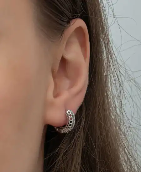 Gümüş Petek Desenli Halka Kadın Küpe