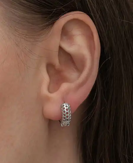 Gümüş Petek Desenli Halka Kadın Küpe