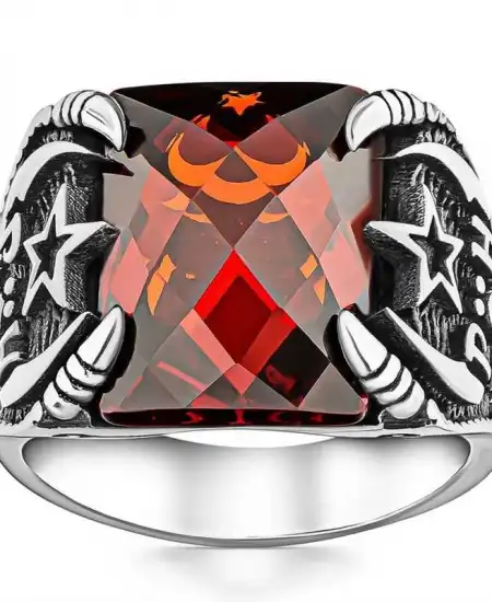 Gümüş Polis Özel Harekat Kırmızı Taşlı Erkek Yüzük