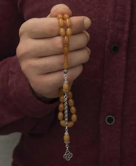 Gümüş Püskül Arpa Sıkma Kehribar Tesbih