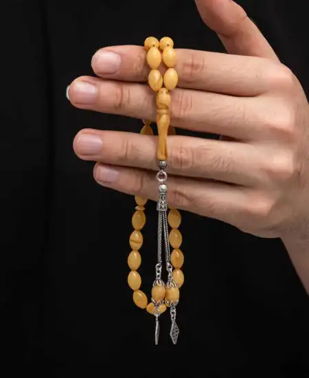 Gümüş Püskül Sıkma Kehribar Tesbih