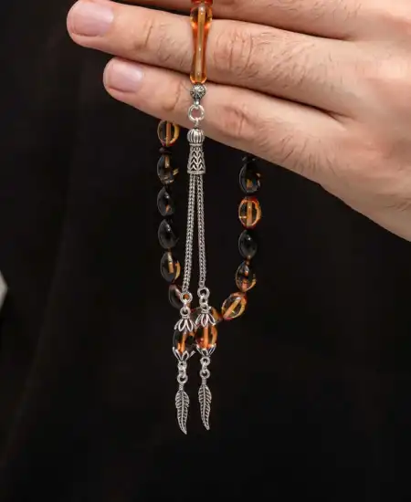 Gümüş Püskül Sıkma Kehribar Tesbih