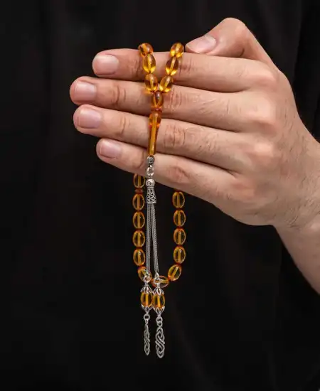 Gümüş Püskül Sıkma Kehribar Tesbih