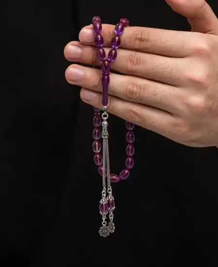 Gümüş Püskül Sıkma Kehribar Tesbih