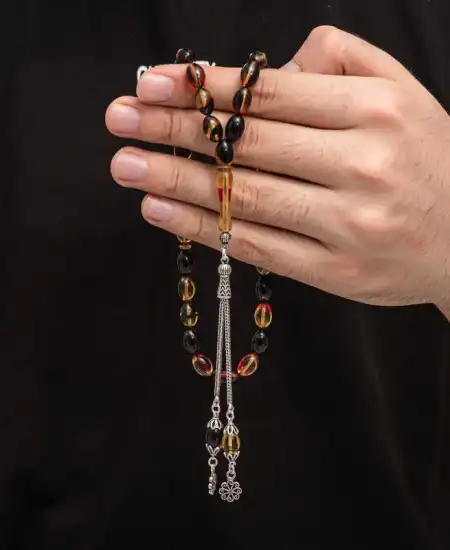 Gümüş Püskül Sıkma Kehribar Tesbih