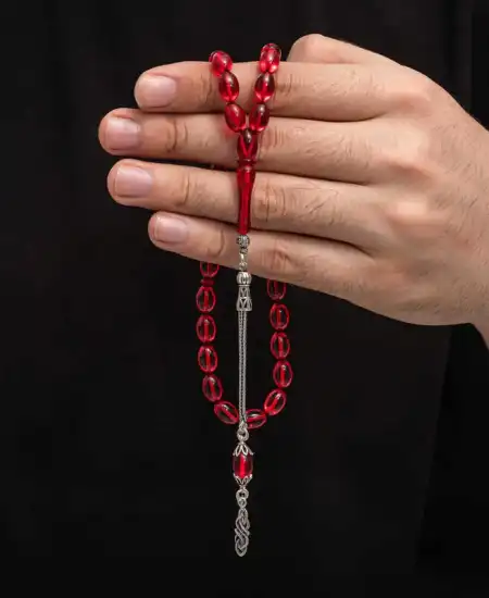 Gümüş Püskül Sıkma Kehribar Tesbih