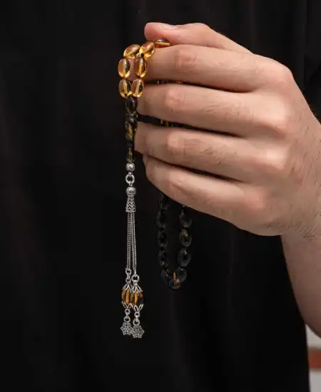 Gümüş Püskül Sıkma Kehribar Tesbih