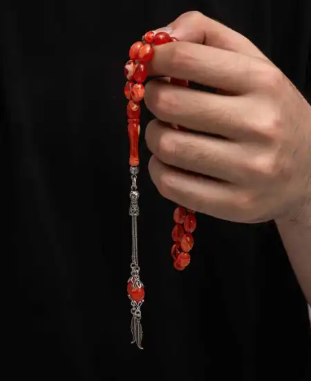 Gümüş Püskül Sıkma Kehribar Tesbih