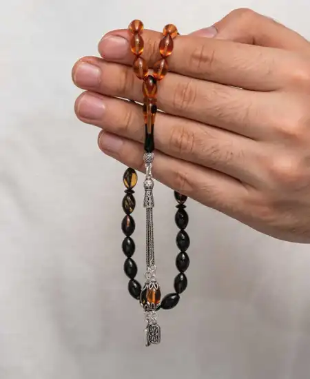 Gümüş Püskül Sıkma Kehribar Tesbih