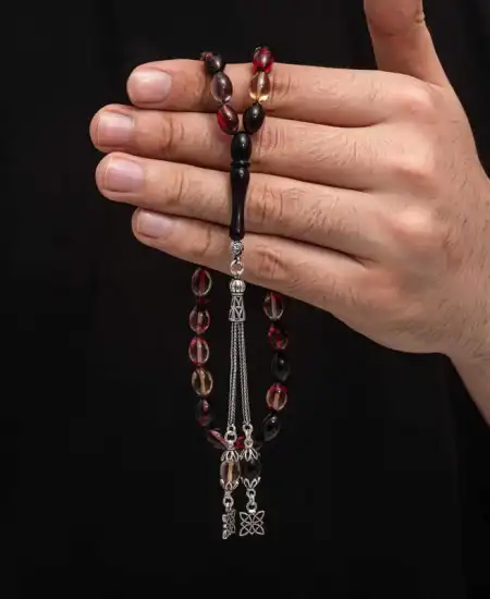 Gümüş Püskül Sıkma Kehribar Tesbih