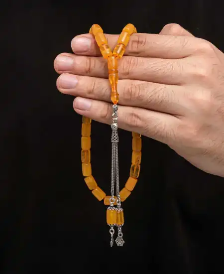 Gümüş Püskül Sıkma Kehribar Tesbih