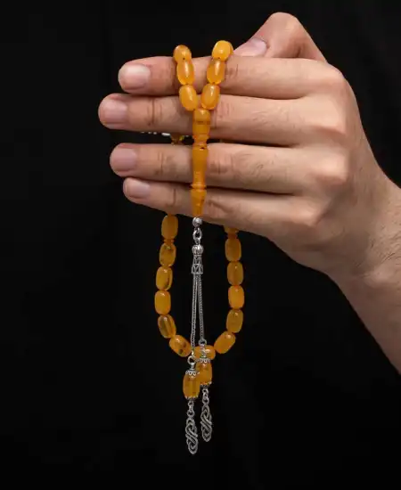 Gümüş Püskül Sıkma Kehribar Tesbih