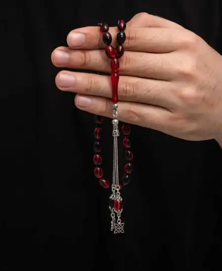 Gümüş Püskül Sıkma Kehribar Tesbih