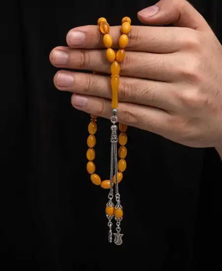 Gümüş Püskül Sıkma Kehribar Tesbih