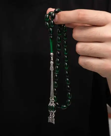 Gümüş Püskül Sıkma Kehribar Tesbih