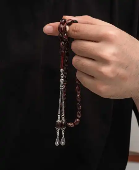 Gümüş Püskül Sıkma Kehribar Tesbih