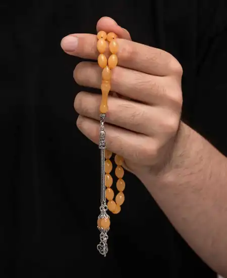 Gümüş Püskül Sıkma Kehribar Tesbih