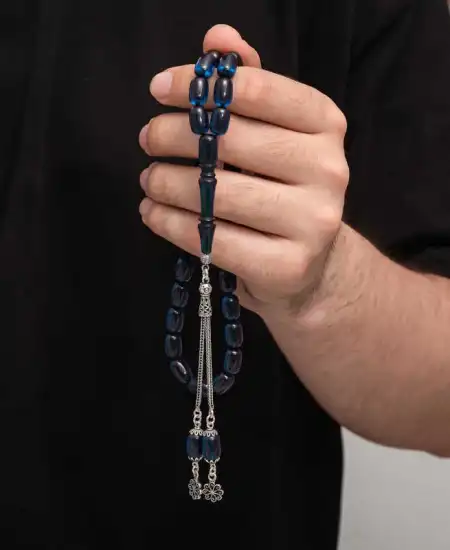 Gümüş Püskül Sıkma Kehribar Tesbih