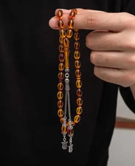 Gümüş Püskül Sıkma Kehribar Tesbih