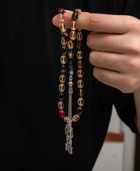 Gümüş Püskül Sıkma Kehribar Tesbih