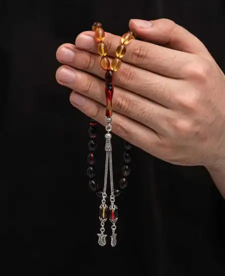 Gümüş Püskül Sıkma Kehribar Tesbih