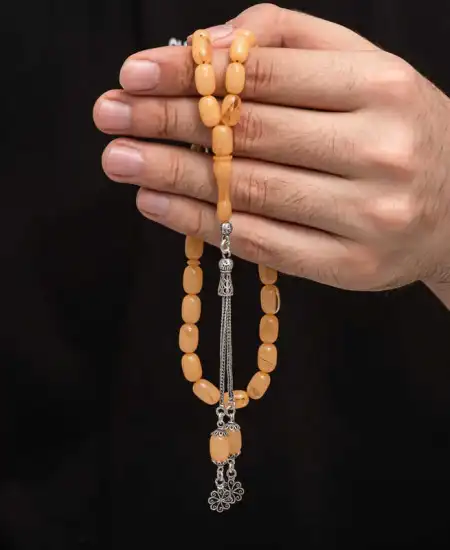 Gümüş Püskül Sıkma Kehribar Tesbih