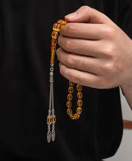 Gümüş Püskül Sıkma Kehribar Tesbih