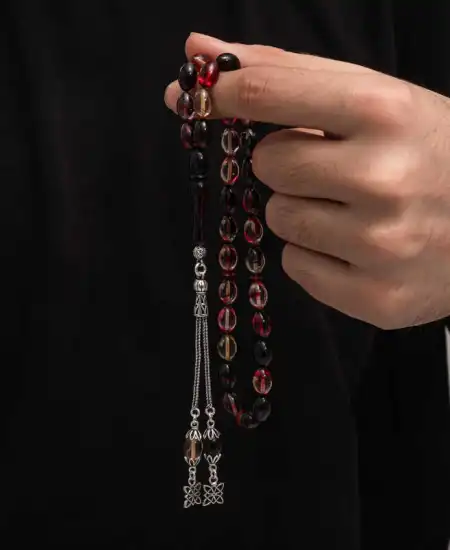 Gümüş Püskül Sıkma Kehribar Tesbih