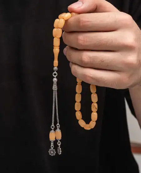 Gümüş Püskül Sıkma Kehribar Tesbih