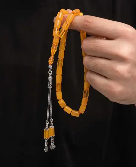 Gümüş Püskül Sıkma Kehribar Tesbih