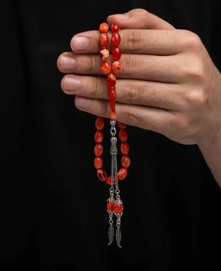 Gümüş Püskül Sıkma Kehribar Tesbih