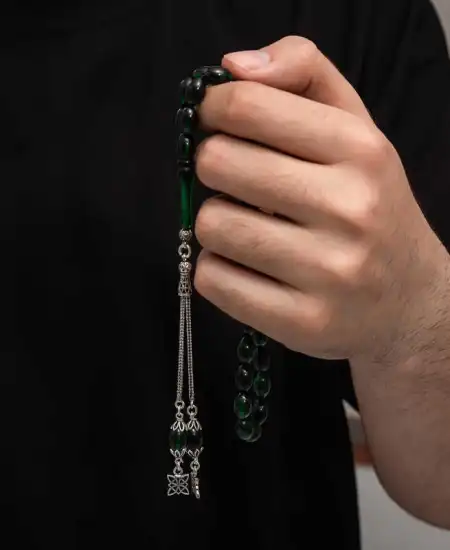 Gümüş Püskül Sıkma Kehribar Tesbih