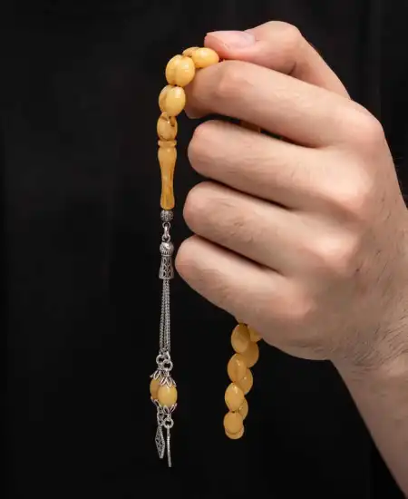 Gümüş Püskül Sıkma Kehribar Tesbih