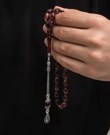 Gümüş Püskül Sıkma Kehribar Tesbih