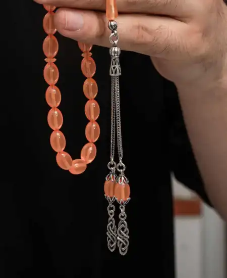 Gümüş Püskül Sıkma Kehribar Tesbih