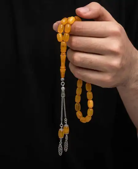 Gümüş Püskül Sıkma Kehribar Tesbih