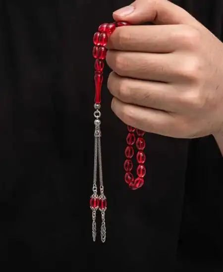 Gümüş Püskül Sıkma Kehribar Tesbih