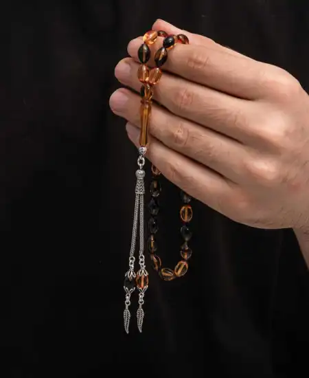 Gümüş Püskül Sıkma Kehribar Tesbih