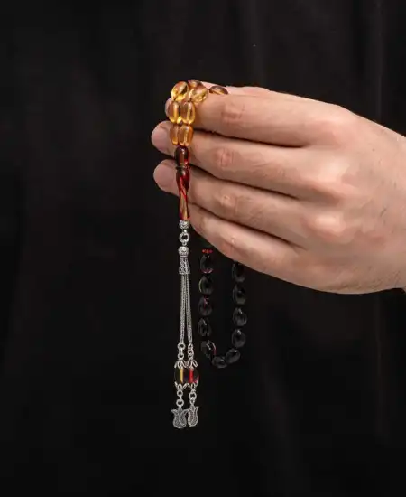 Gümüş Püskül Sıkma Kehribar Tesbih