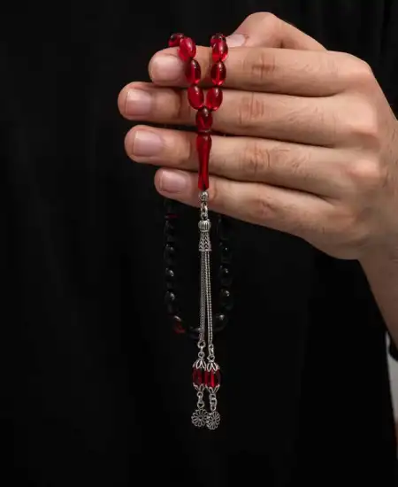 Gümüş Püskül Sıkma Kehribar Tesbih