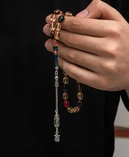 Gümüş Püskül Sıkma Kehribar Tesbih