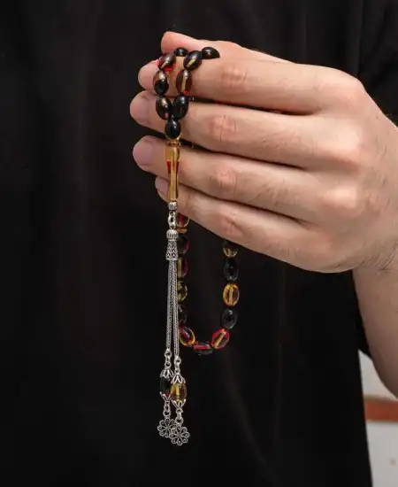 Gümüş Püskül Sıkma Kehribar Tesbih