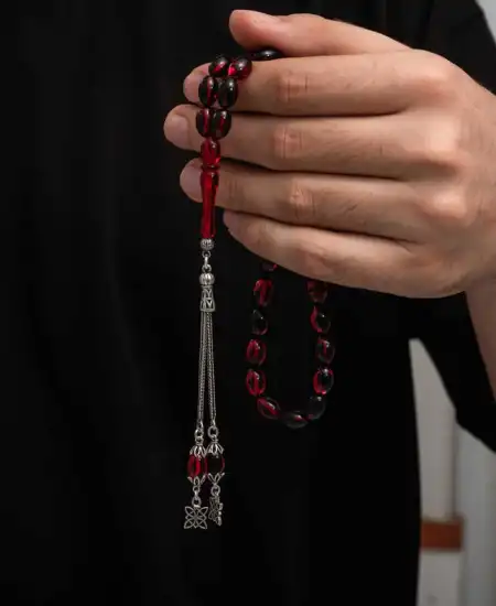 Gümüş Püskül Sıkma Kehribar Tesbih