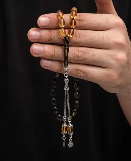 Gümüş Püskül Sıkma Kehribar Tesbih